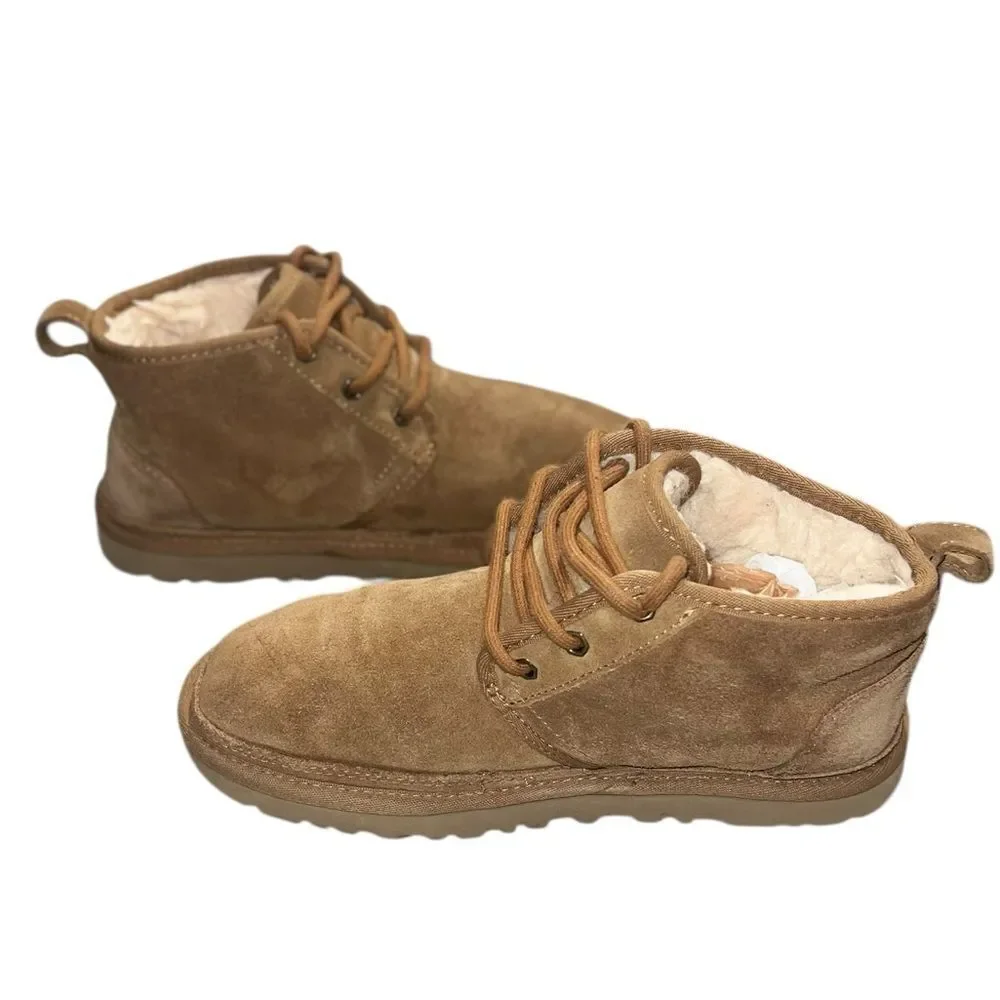 UGG Neumel Suede Boots Chestnut Lace Up Chukka Shearling Lined ~ Womens 8-9